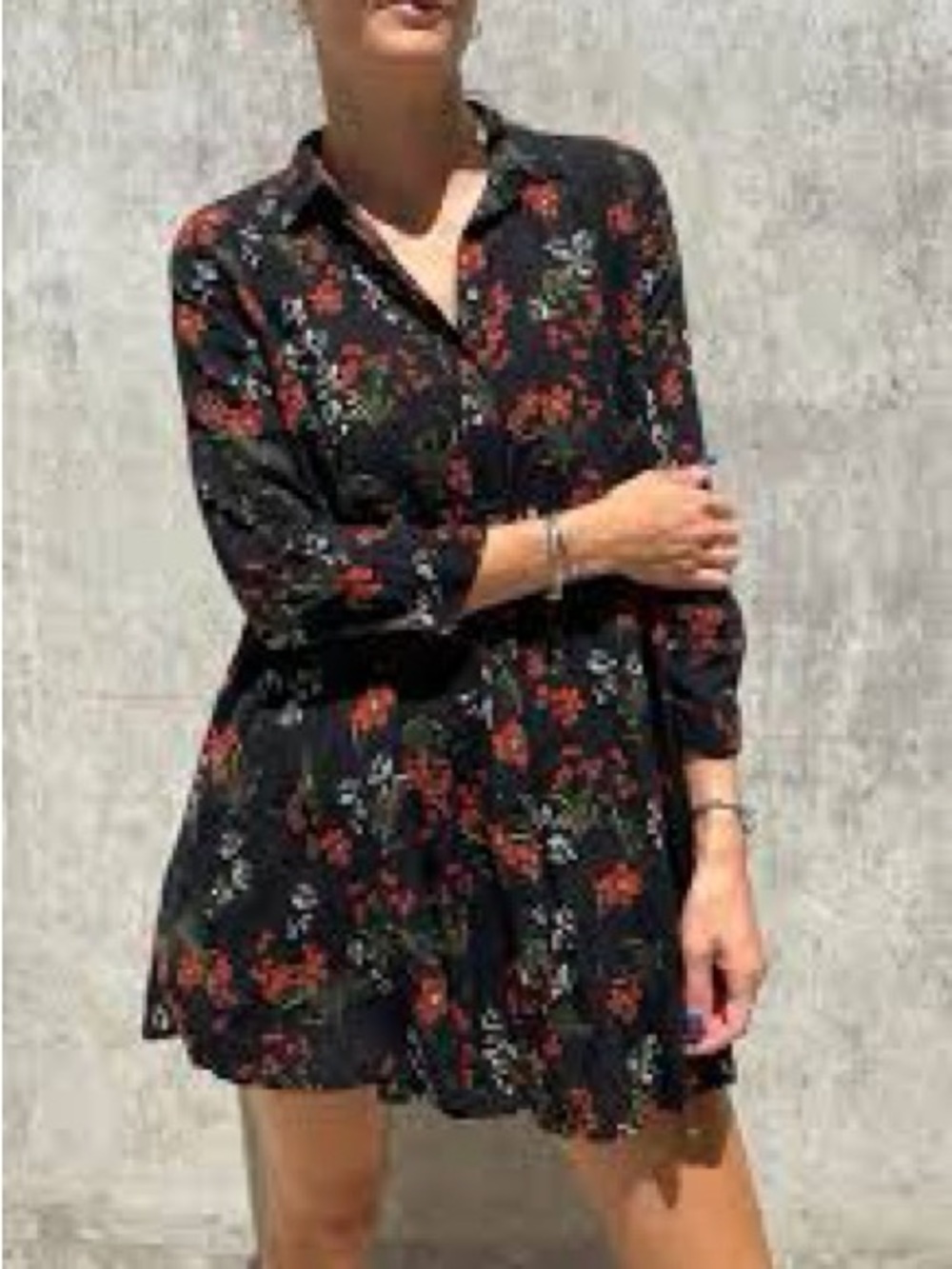Zara Floral Black Button-Front Mini Dress size medium